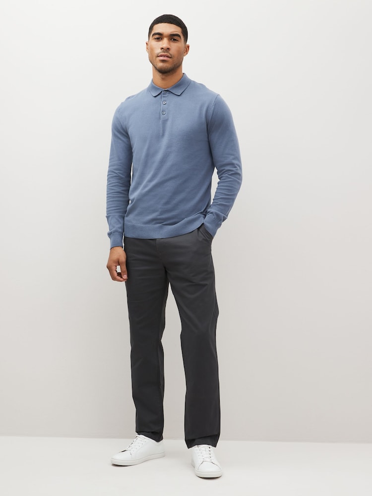 Grey Straight Fit 100% Cotton Chino Trousers - Image 2 of 8