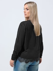 Yours Curve Black Limited Lace Hem Long Sleeve T-Shirt - Image 3 of 6