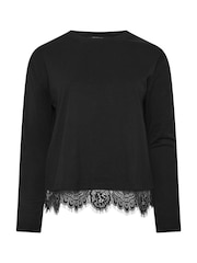 Yours Curve Black Limited Lace Hem Long Sleeve T-Shirt - Image 5 of 6