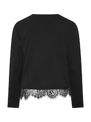 Yours Curve Black Limited Lace Hem Long Sleeve T-Shirt - Image 6 of 6