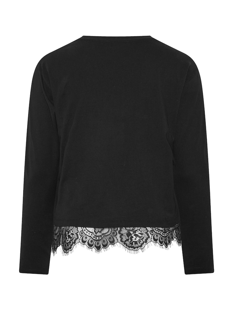 Yours Curve Black Limited Lace Hem Long Sleeve T-Shirt - Image 6 of 6 Yours Curve Black Limited Lace Hem Long Sleeve T-Shirt - Image 6 of 6