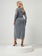 Yours Curve Black London Geometric Mesh Side Twist Dress - Image 3 of 6