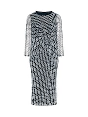Yours Curve Black London Geometric Mesh Side Twist Dress - Image 5 of 6