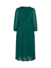 Yours Curve Green London Pleated Long Sleeve Dress - Image 5 of 6