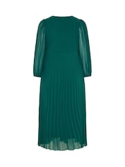 Yours Curve Green London Pleated Long Sleeve Dress - Image 6 of 6