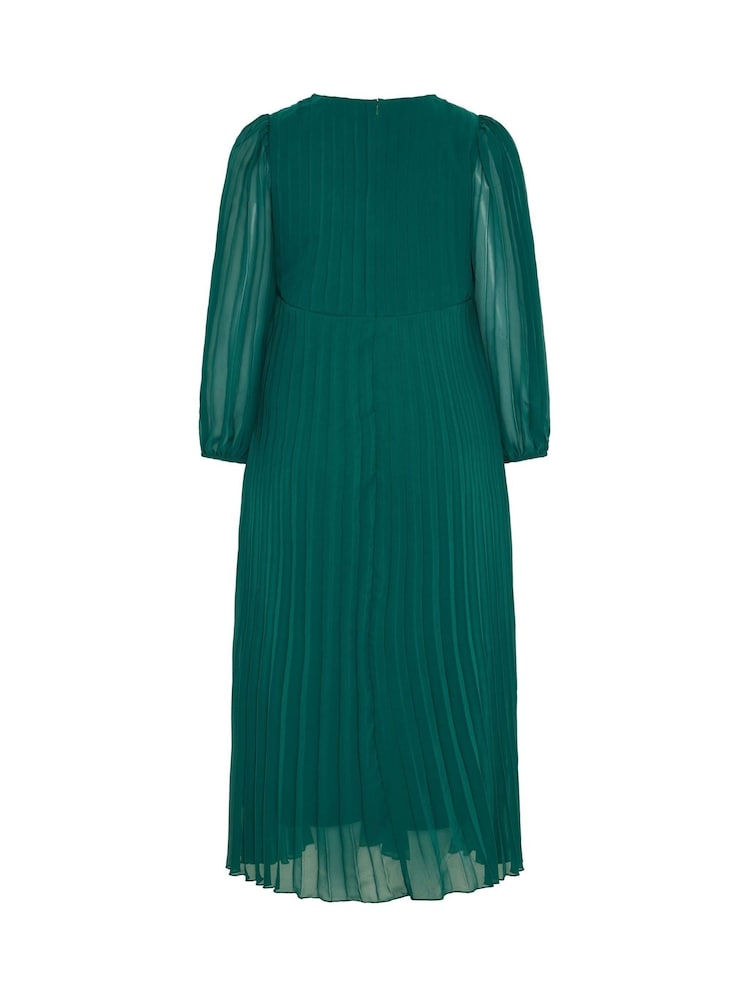 Yours Curve Green London Pleated Long Sleeve Dress - Image 6 of 6 Yours Curve Green London Pleated Long Sleeve Dress - Image 6 of 6