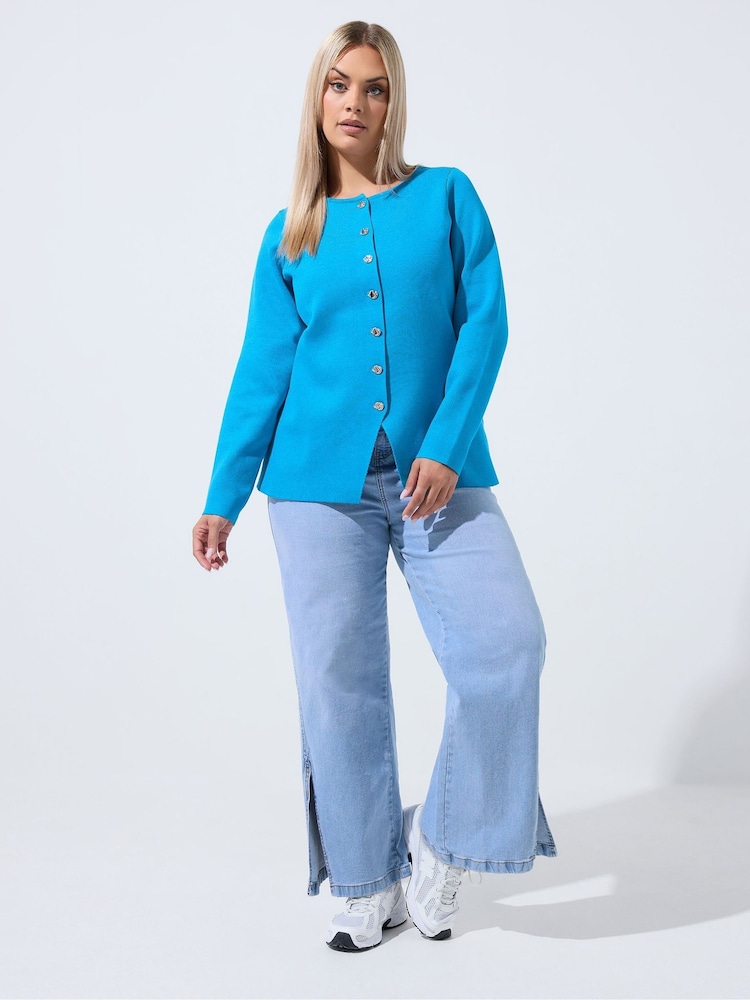 Yours Curve Blue Limited Compacted Knitted Cardigan - Image 2 of 7
