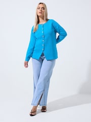 Yours Curve Blue Limited Compacted Knitted Cardigan - Image 3 of 7