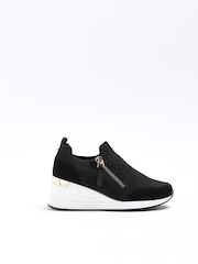 River Island Black/White Girls Drenched Wedge Trainers - Image 1 of 4