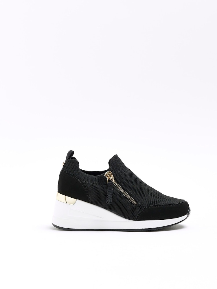 River Island Black/White Girls Drenched Wedge Trainers - Image 1 of 4