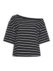 Yours Curve Black Slash Shoulder Stripe T-Shirt - Image 5 of 6