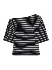 Yours Curve Black Slash Shoulder Stripe T-Shirt - Image 6 of 6