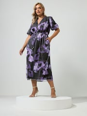 Yours Curve Purple London Puff Sleeve Shirt Dress - Image 1 of 6