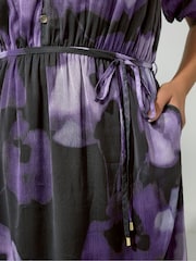 Yours Curve Purple London Puff Sleeve Shirt Dress - Image 4 of 6