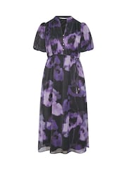 Yours Curve Purple London Puff Sleeve Shirt Dress - Image 5 of 6