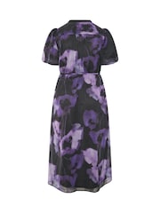 Yours Curve Purple London Puff Sleeve Shirt Dress - Image 6 of 6