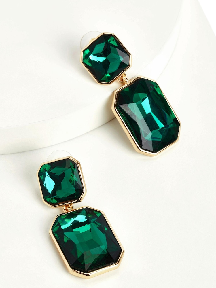 Green Stone Drop Earrings - Image 3 of 3