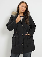 블랙 - Yours Curve Faux Fur Parka Coat - 7의 이미지 1