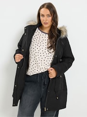 블랙 - Yours Curve Faux Fur Parka Coat - 7의 이미지 2
