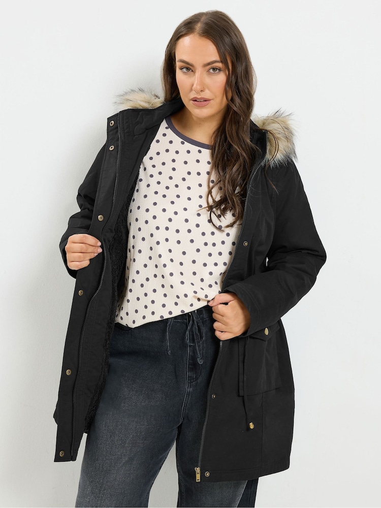 블랙 - Yours Curve Faux Fur Parka Coat - 7의 이미지 2