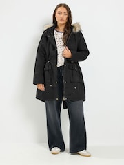 블랙 - Yours Curve Faux Fur Parka Coat - 7의 이미지 3