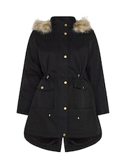 블랙 - Yours Curve Faux Fur Parka Coat - 7의 이미지 6