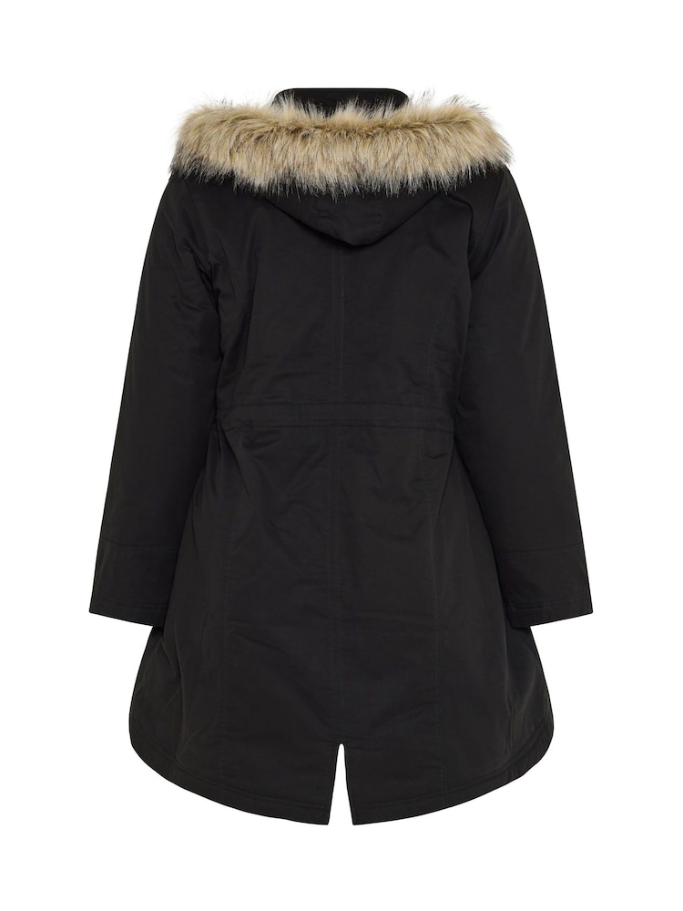 블랙 - Yours Curve Faux Fur Parka Coat - 7의 이미지 7