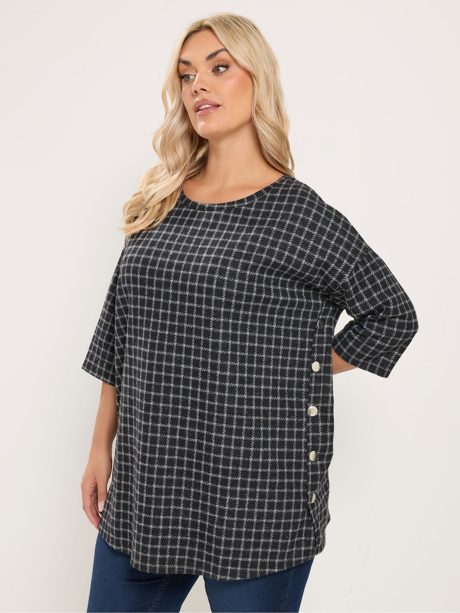 Yours Women's Checked Side Button Top in Black | Size: 30-32 - Image 5