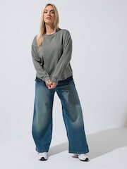 Yours Curve Grey Limited Lace Hem Long Sleeve T-Shirt - Image 2 of 6