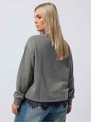 Yours Curve Grey Limited Lace Hem Long Sleeve T-Shirt - Image 3 of 6