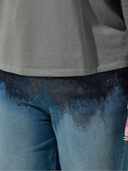 Yours Curve Grey Limited Lace Hem Long Sleeve T-Shirt - Image 4 of 6