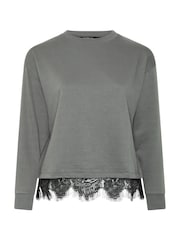 Yours Curve Grey Limited Lace Hem Long Sleeve T-Shirt - Image 5 of 6