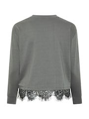 Yours Curve Grey Limited Lace Hem Long Sleeve T-Shirt - Image 6 of 6