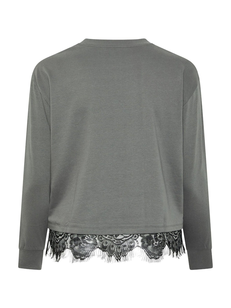 Yours Curve Grey Limited Lace Hem Long Sleeve T-Shirt - Image 6 of 6 Yours Curve Grey Limited Lace Hem Long Sleeve T-Shirt - Image 6 of 6