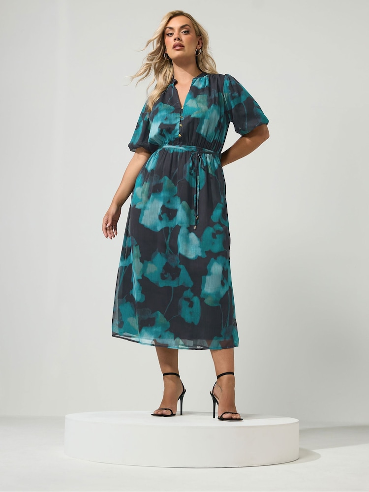 Yours Curve Green London Puff Sleeve Shirt Dress - Image 2 of 6 Yours Curve Green London Puff Sleeve Shirt Dress - Image 2 of 6