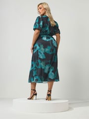 Yours Curve Green London Puff Sleeve Shirt Dress - Image 3 of 6