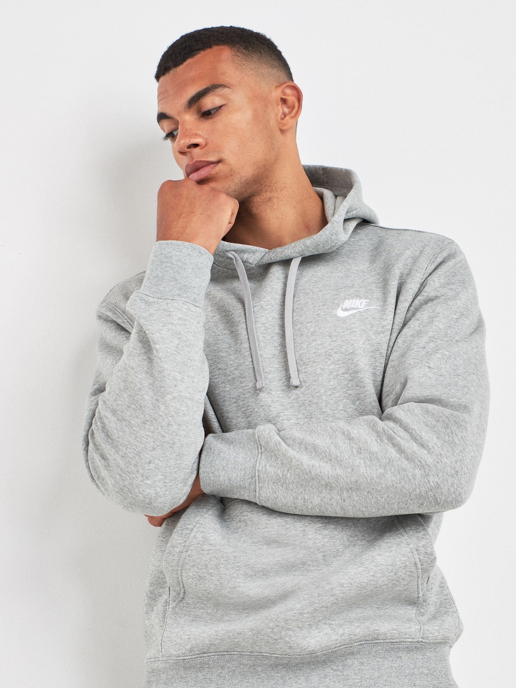 Nike club pullover hoodie grey sales