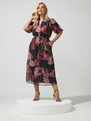 Yours Curve Red London Puff Sleeve Shirt Dress - Image 2 of 6