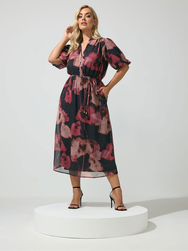 Yours Curve Red London Puff Sleeve Shirt Dress - Image 2 of 6