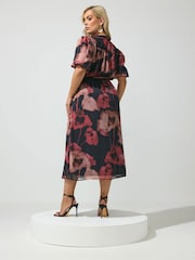 Yours Curve Red London Puff Sleeve Shirt Dress - Image 3 of 6