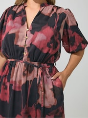 Yours Curve Red London Puff Sleeve Shirt Dress - Image 4 of 6