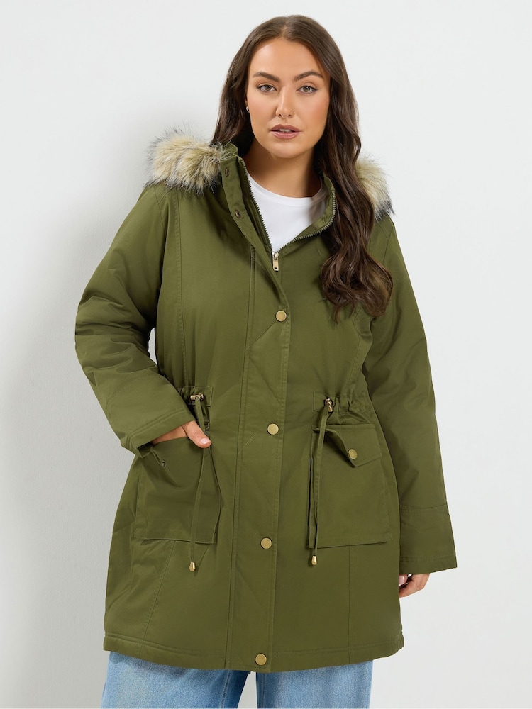 그린 - Yours Curve Faux Fur Parka Coat - 7의 이미지 1