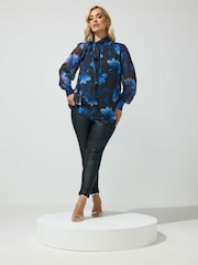Yours Curve Black London Dramatic Side Bow Blouse - Image 2 of 6
