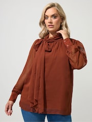 Yours Curve Brown London Dramatic Side Bow Blouse - Image 1 of 6