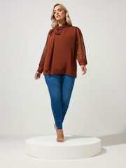 Yours Curve Brown London Dramatic Side Bow Blouse - Image 2 of 6
