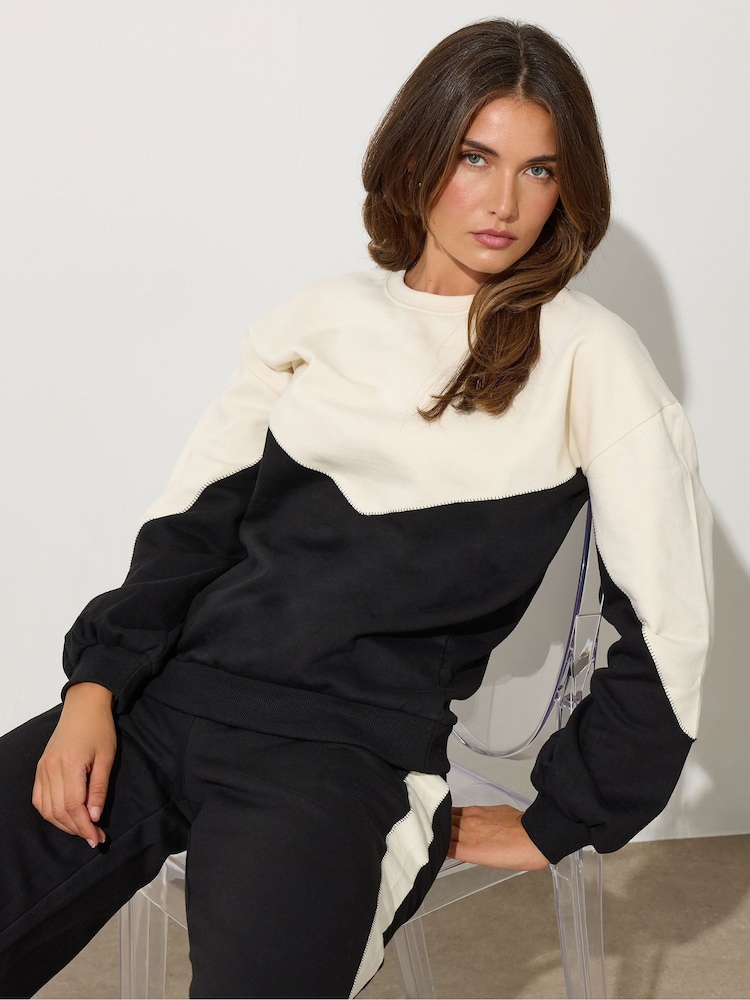 Long Tall Sally Black Contrast Colour Block Sweatshirt - Image 1 of 5 Long Tall Sally Black Contrast Colour Block Sweatshirt - Image 1 of 5