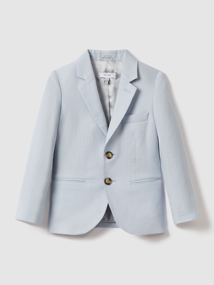 Reiss Soft Blue Kin 9-13 yrs Slim Fit Single Breasted Linen Blazer - Image 2 of 6