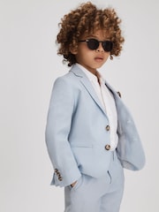 Reiss Soft Blue Kin 9-13 yrs Slim Fit Single Breasted Linen Blazer - Image 3 of 6