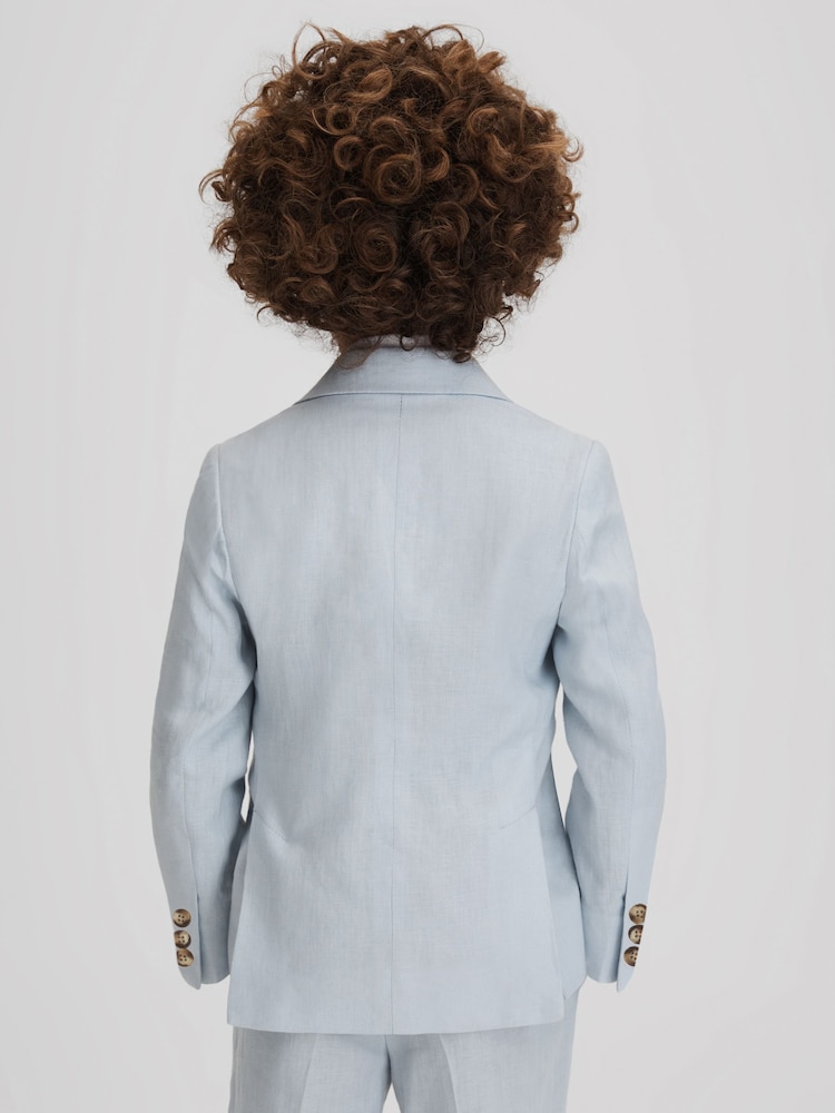 Reiss Soft Blue Kin 9-13 yrs Slim Fit Single Breasted Linen Blazer - Image 6 of 6