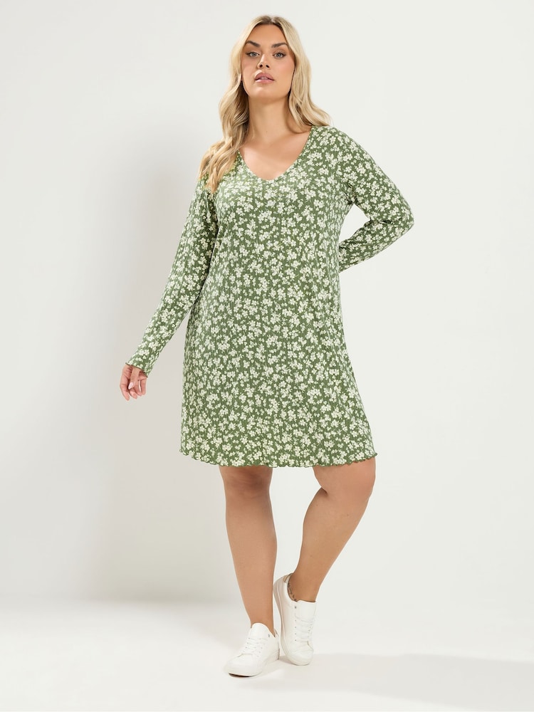 Yours Curve Green Ribbed Tunic Top - Image 2 of 6